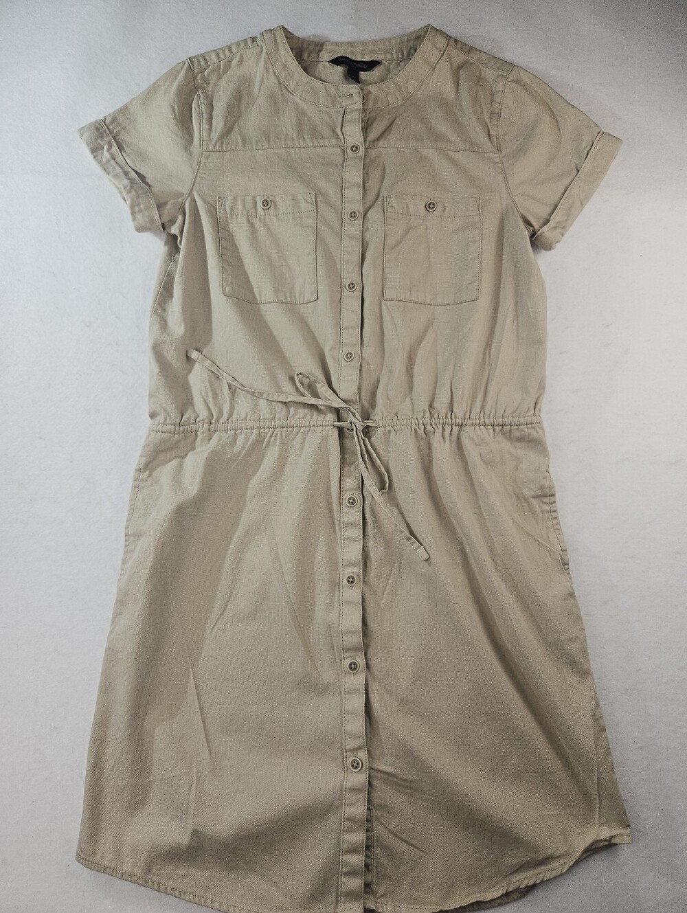 Banana Republic Khaki Tan Shirt Dress Short Sleeve Button-Up Pockets Sz 4